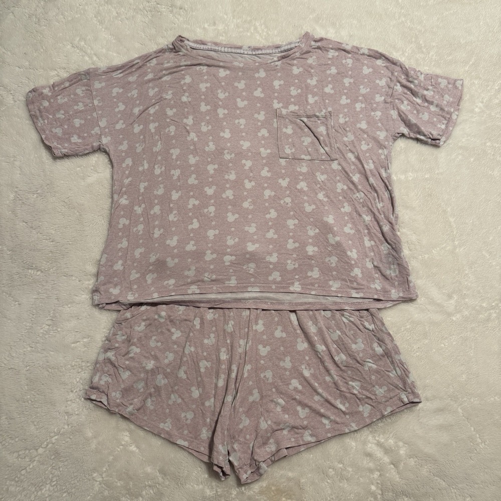 Disney Women's Short Pajama Set Pink with White Mickey Mouse Ears Women's Size S